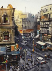 Sarfraz Musawir, 11 x 15 Inch, Watercolor on Paper, Cityscape Painting, AC-SAR-136
